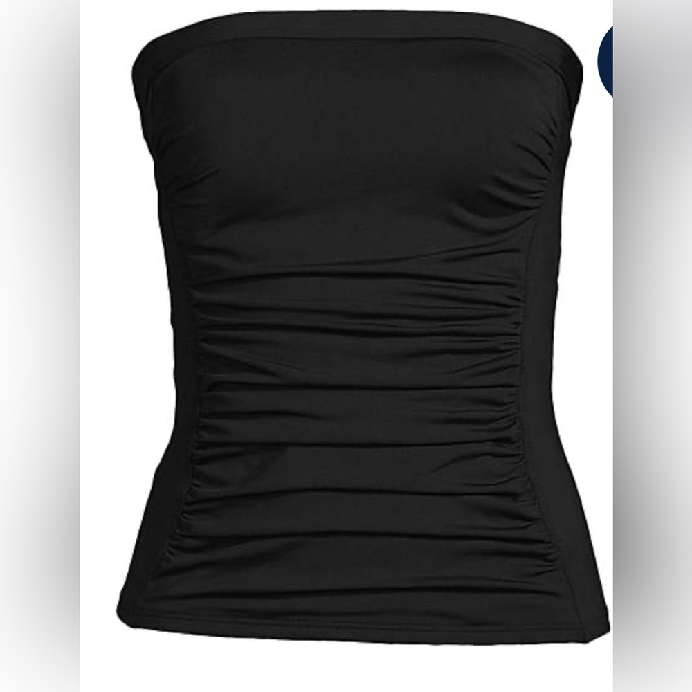 Lands End Women's Chlorine Resistant Bandeau Tankini Swimsuit Top size 16 Black
